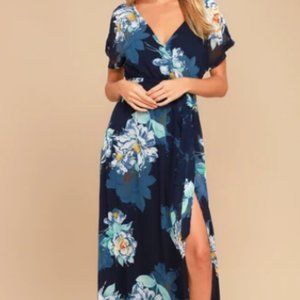 Navy Blue Floral Print Maxi Dress